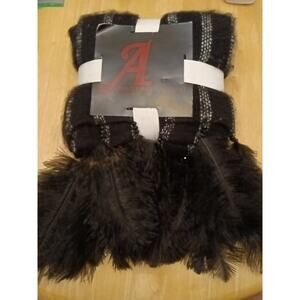 Adrienne Landau Faux Fur Wrap Scarf Shawl With Ostrich Feather Trim